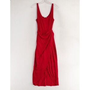 Reformation Kalia Faux Wrap Dress Womens Sz Medium Red Jersey Knit Scoop Neck